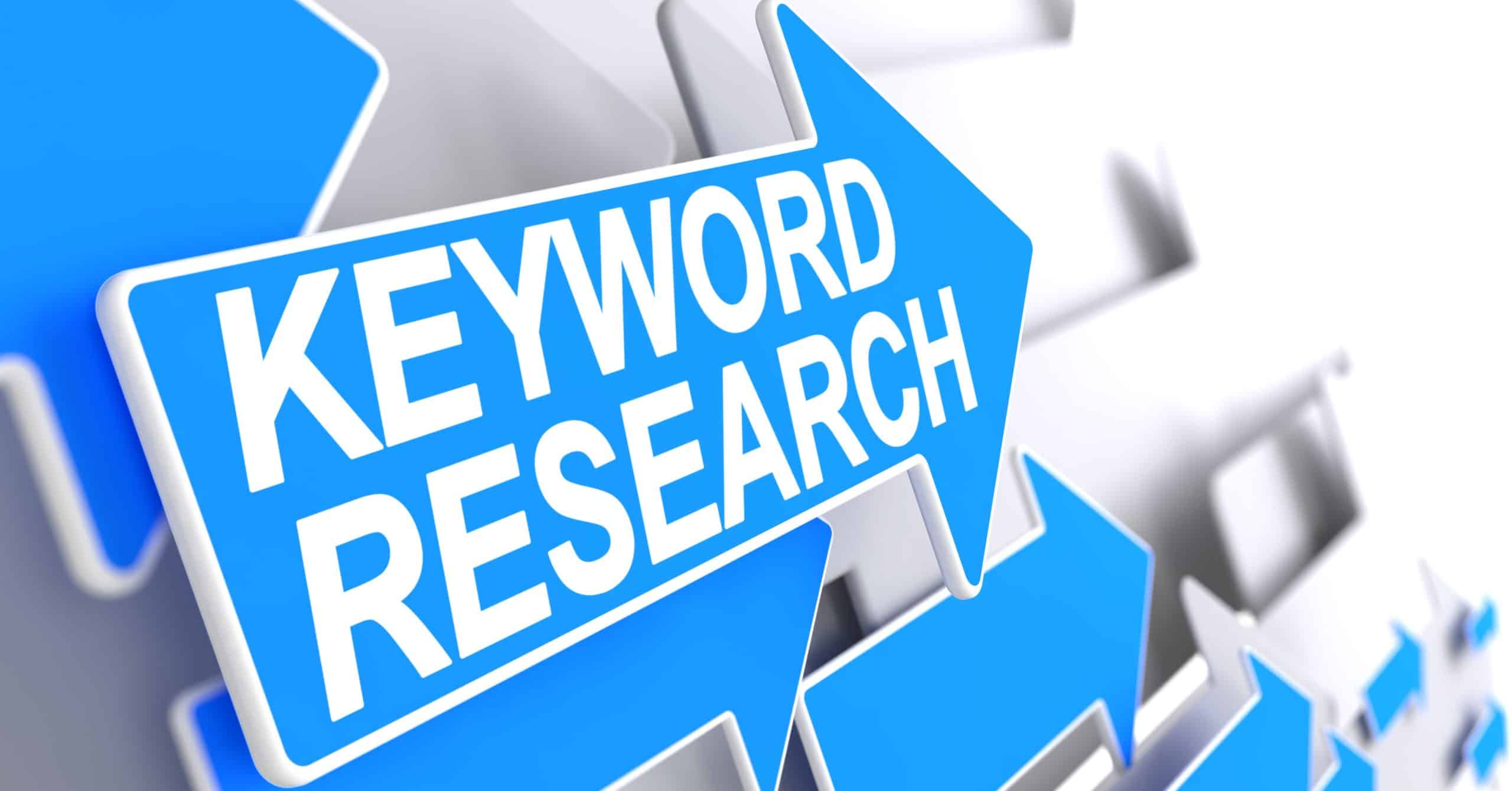 A vlue arrow that says "keyword research"